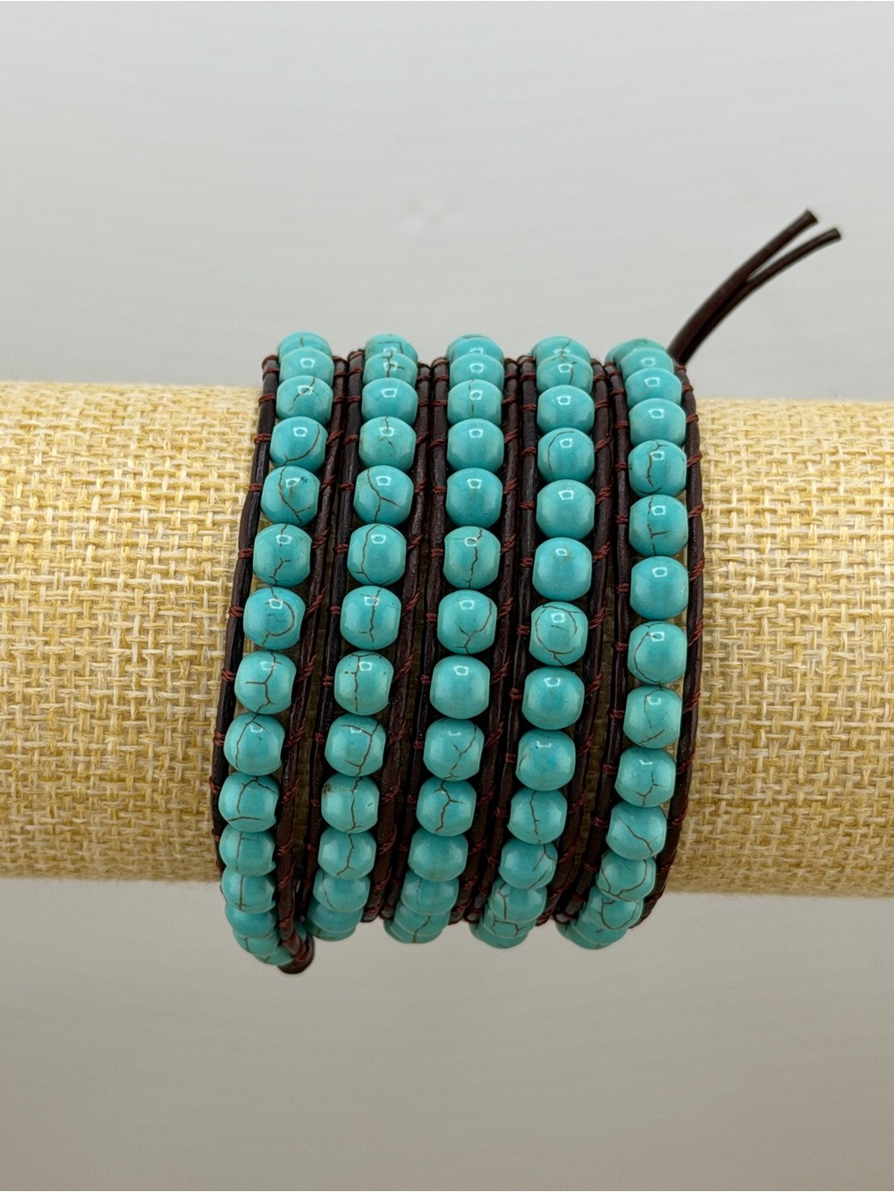 NWT  Boho Wrap Bracelet Beaded Leather Multi Strand Dark brown and turquoise